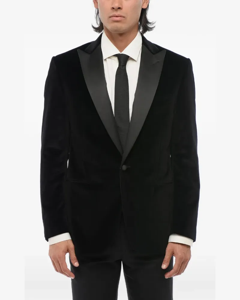 Corneliani Blazer aus Samt mit steigendem Revers - Schwarz Schwarz
