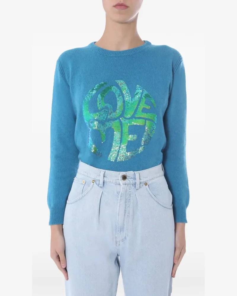 Alberta Ferretti Runder Pullover mit Pailletten - Blau Blau