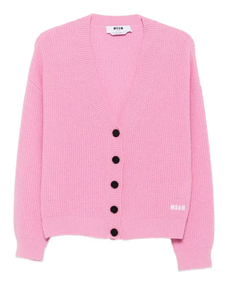 MSGM Gerippter Cardigan mit Logo-Stickerei - Rosa Rosa