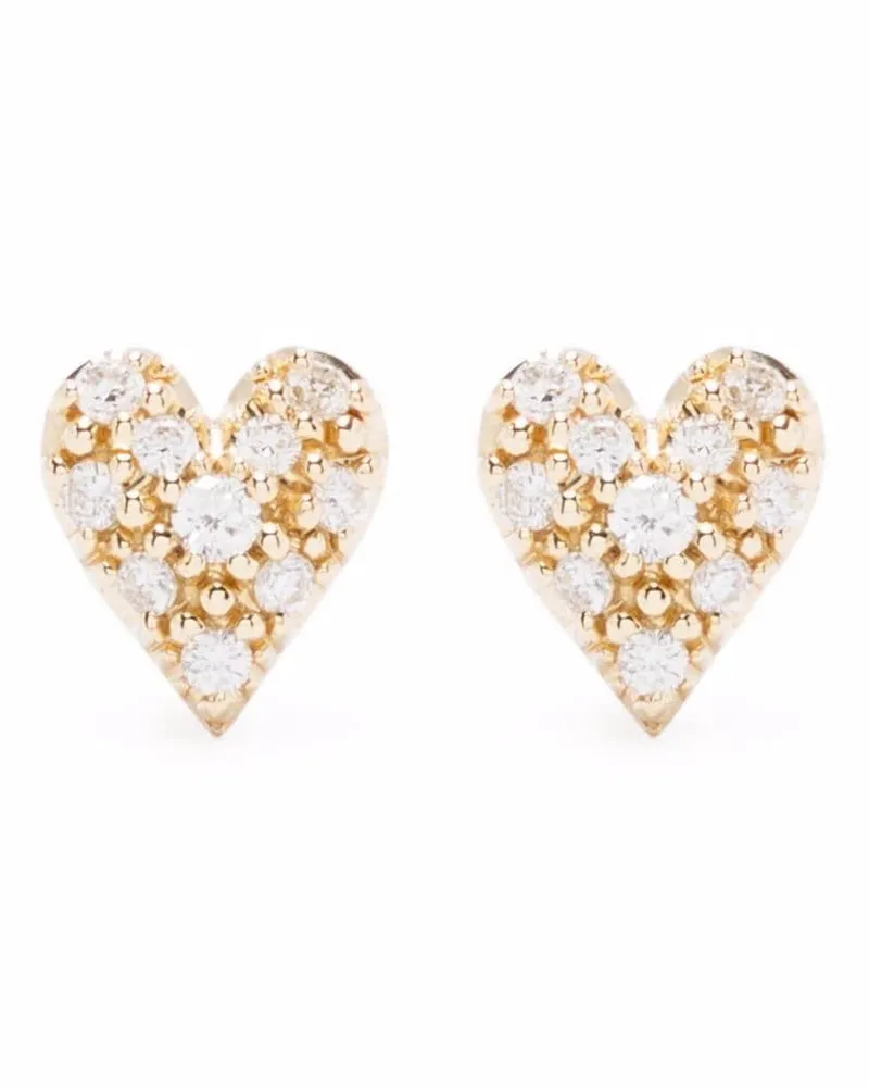 MIZUKI Kleine 14kt Gelbgoldohrstecker in Herzform mit Diamanten Gold