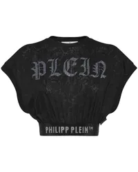 Philipp Plein Cropped-T-Shirt mit Kristallen Schwarz