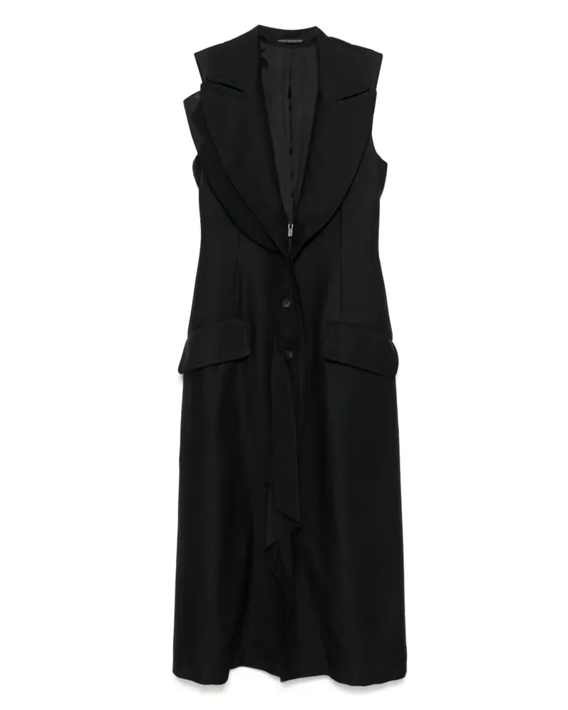 Yohji Yamamoto Midikleid mit tiefem V-Ausschnitt - Schwarz Schwarz