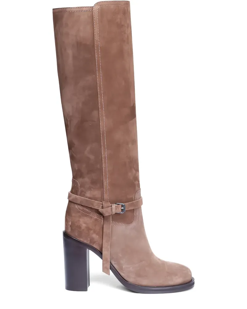 Brunello Cucinelli Wildlederstiefel mit Schnallenriemen 100mm - Braun Braun