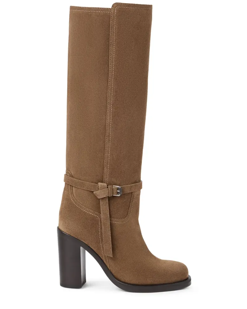 Brunello Cucinelli Wildlederstiefel mit Schnallenriemen 100mm - Braun Braun