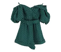 One-Shoulder-Bluse mit Polka Dots - Grün