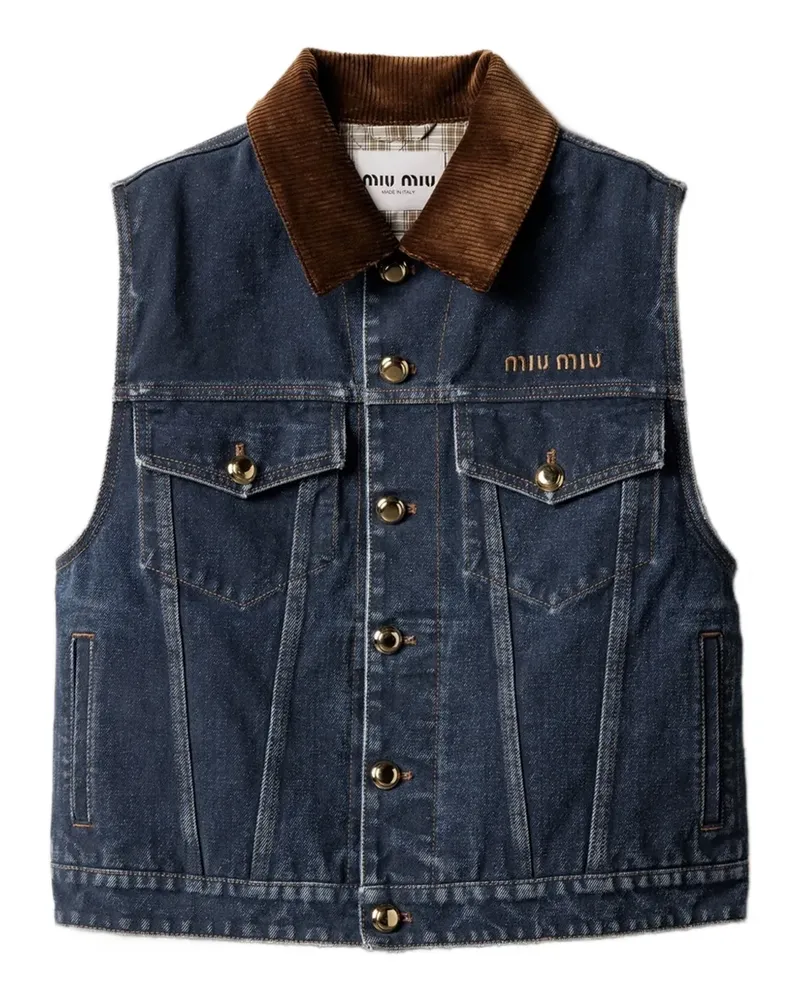 Miu Miu Jeansweste mit Cordkragen - Blau Blau