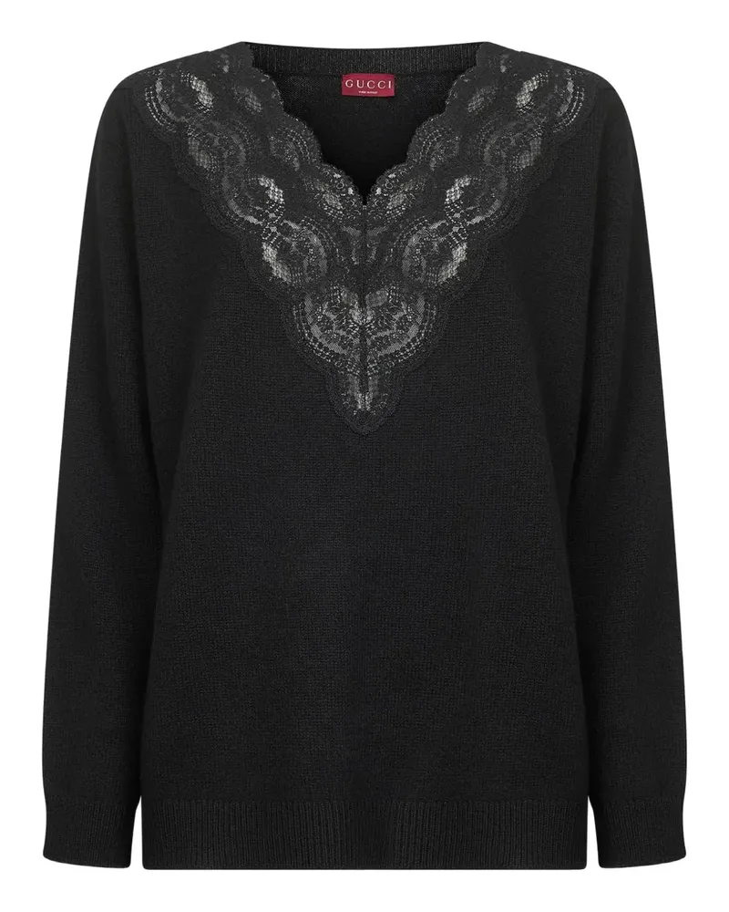 Gucci floral lace v-neck sweater - Schwarz Schwarz