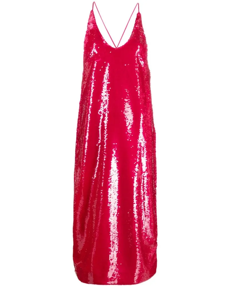 Ganni Midikleid mit Pailletten - Rosa Rosa