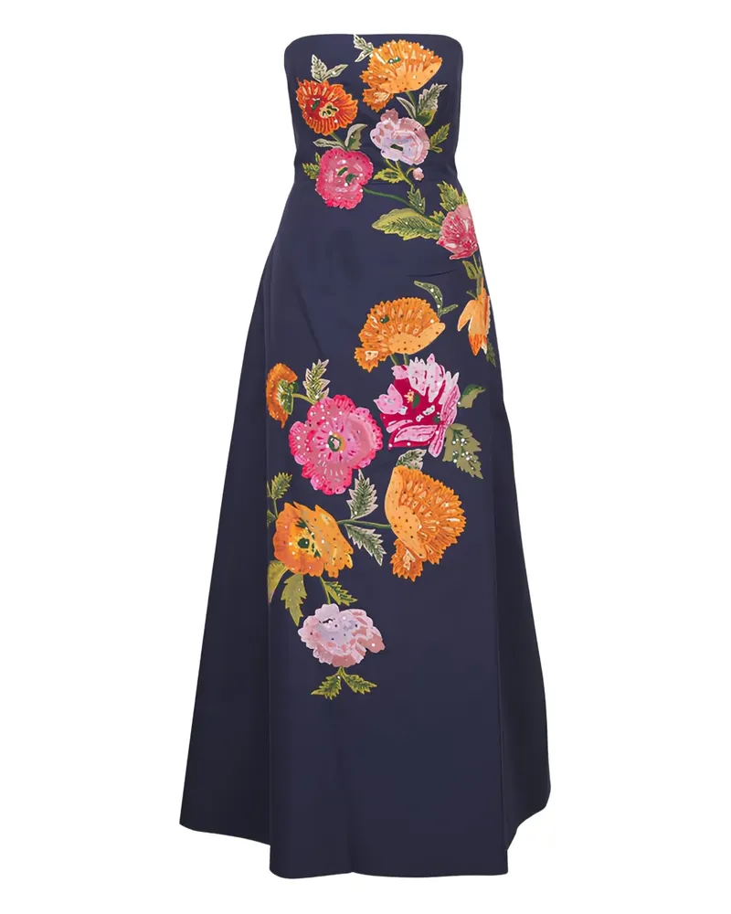 Carolina Herrera New York floral-embroidered strapless midi dress - Blau Blau