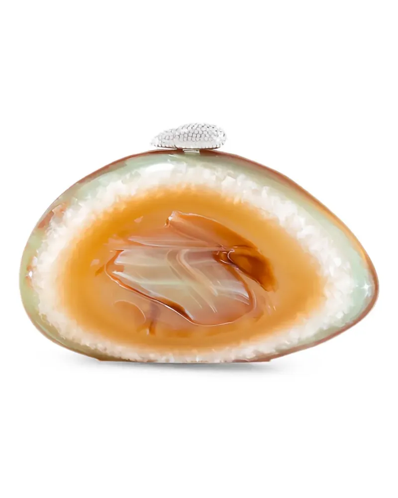 Benedetta Bruzziches Ariel crystal-embellished marbled clutch bag - Braun Braun