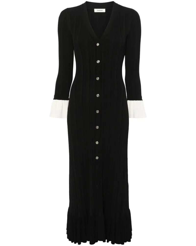 Sandro Gerüschtes Midikleid - Schwarz Schwarz