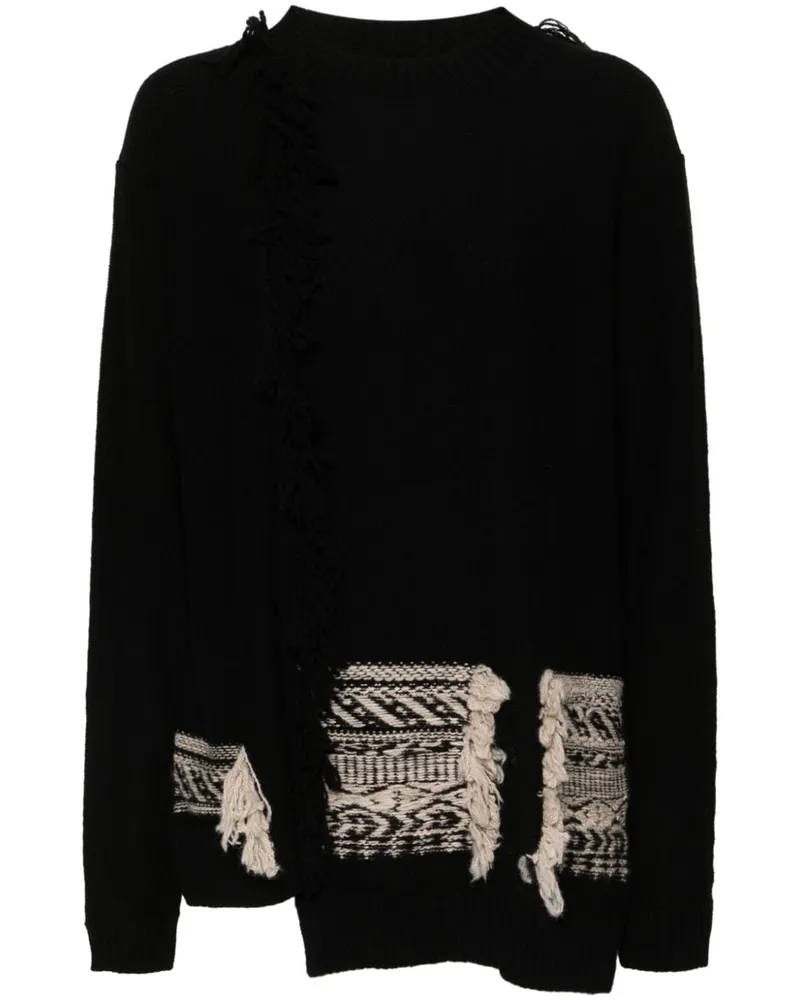 Yohji Yamamoto fringed asymmetric Pullover Schwarz