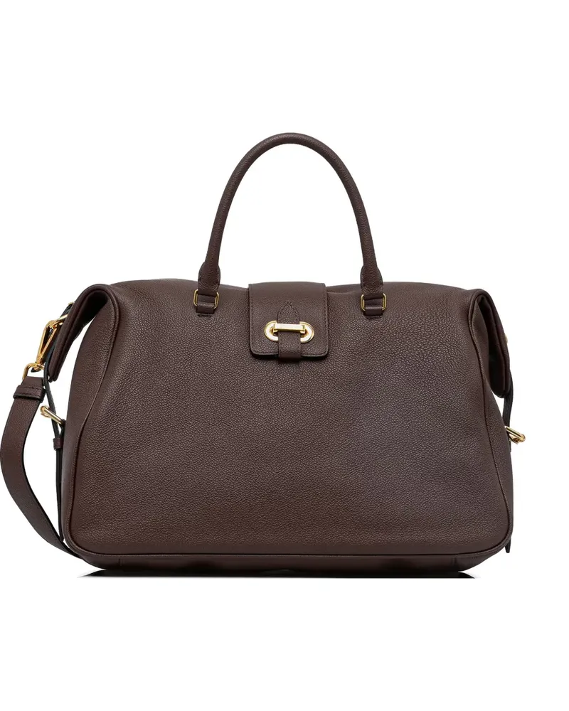 Pollini grained-effect logo-buckle cross-body bag - Braun Braun