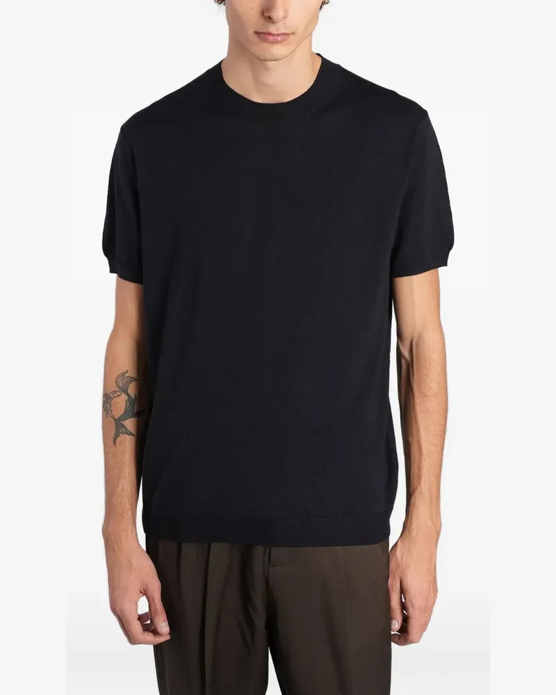 Low Brand Fein gestricktes T-Shirt - Schwarz Schwarz