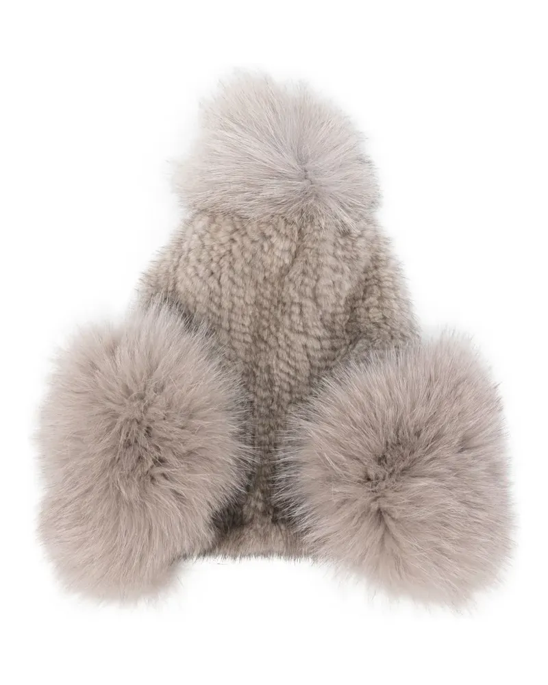 Liska Beanie mit Pompon-Applikation - Nude Nude