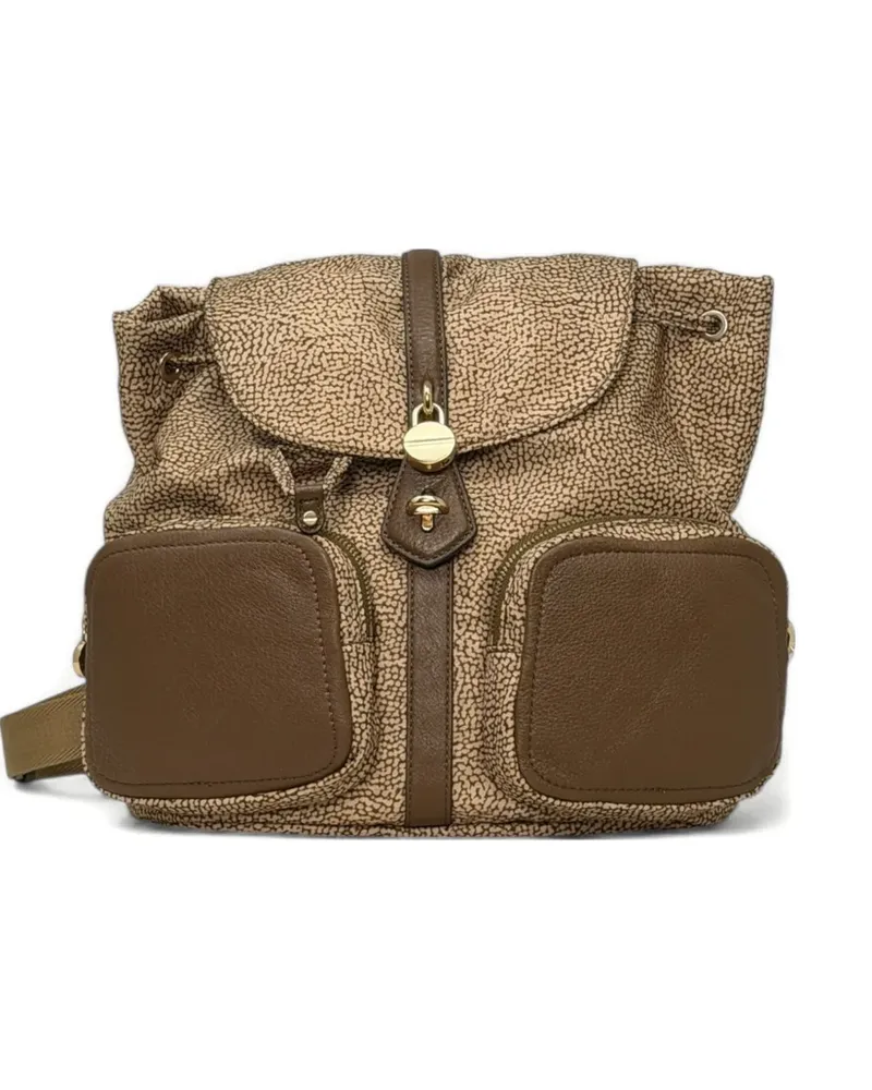 Borbonese flap printed backpack - Braun Braun