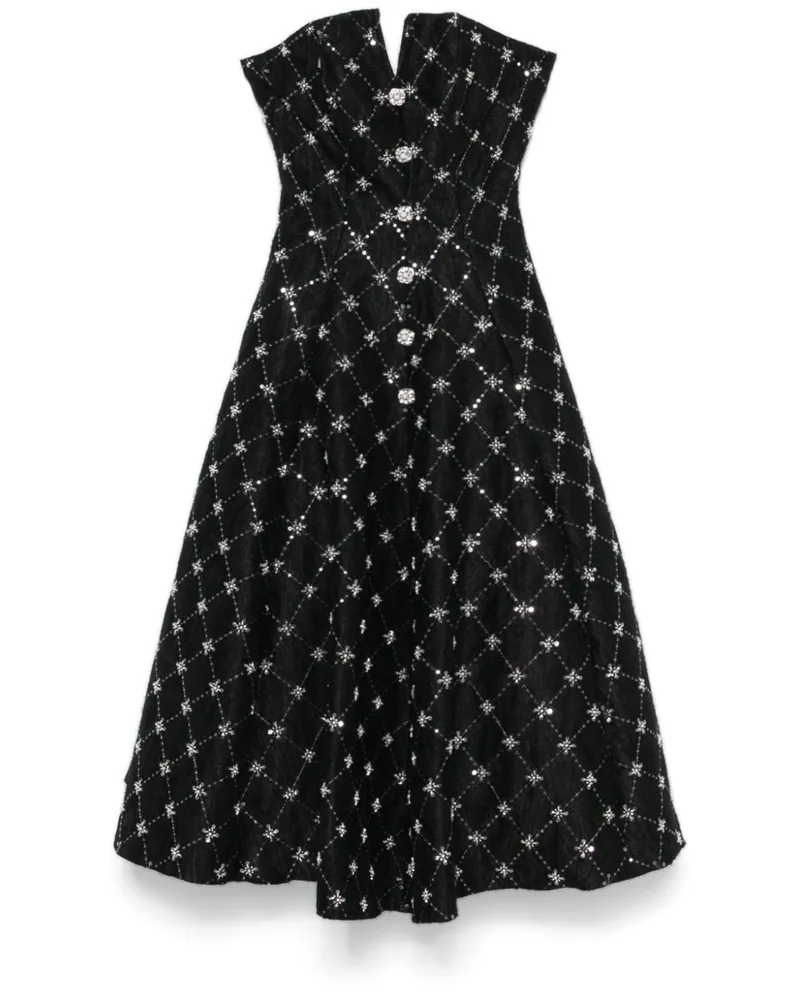 NISSA Besticktes Jacquard-Midikleid - Schwarz Schwarz