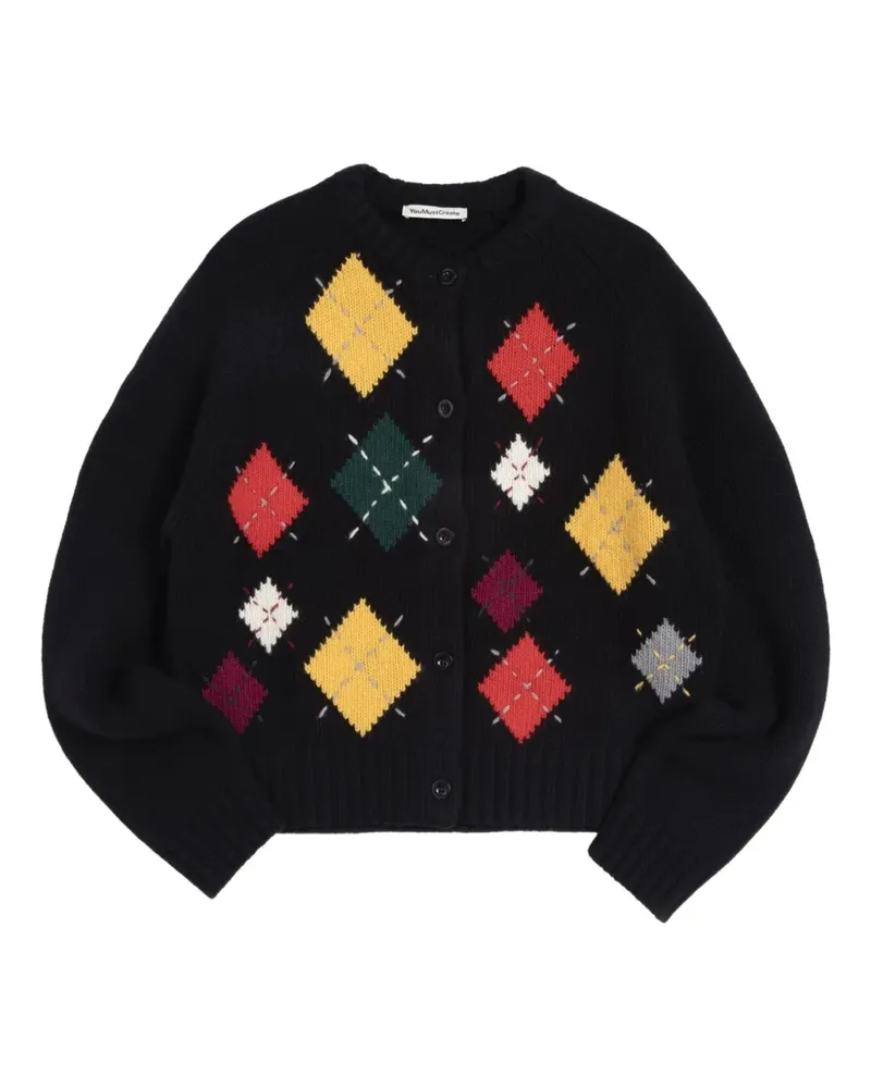 YMC Karierter Atomic Cardigan - Schwarz Schwarz