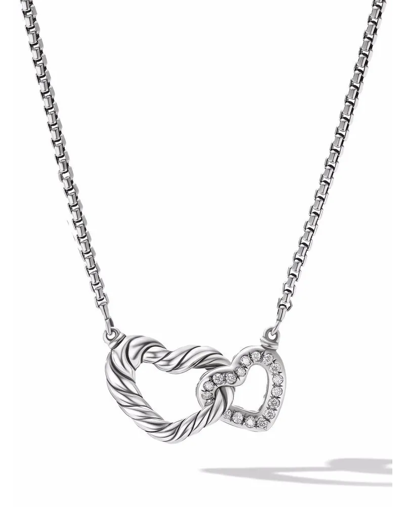 David Yurman Cable Collectibles Heart Sterlingsilber-Halskette mit Diamanten (16,4mm Silber