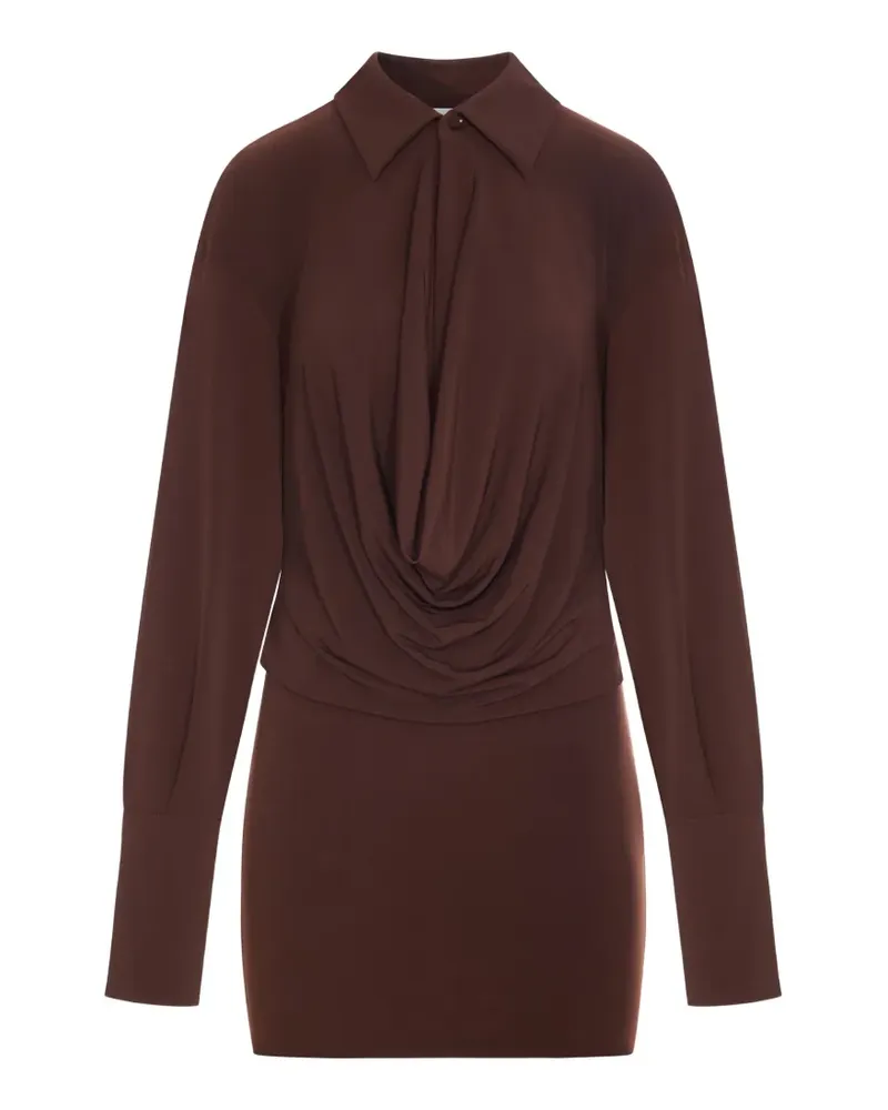 ANDAMANE Langärmeliges Lilia Kleid mit drapiertem Kragen - Braun Braun