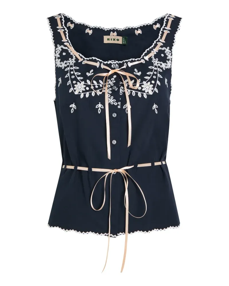 RIXO Cassandra embroidered ribbon-tie blouse - Blau Blau
