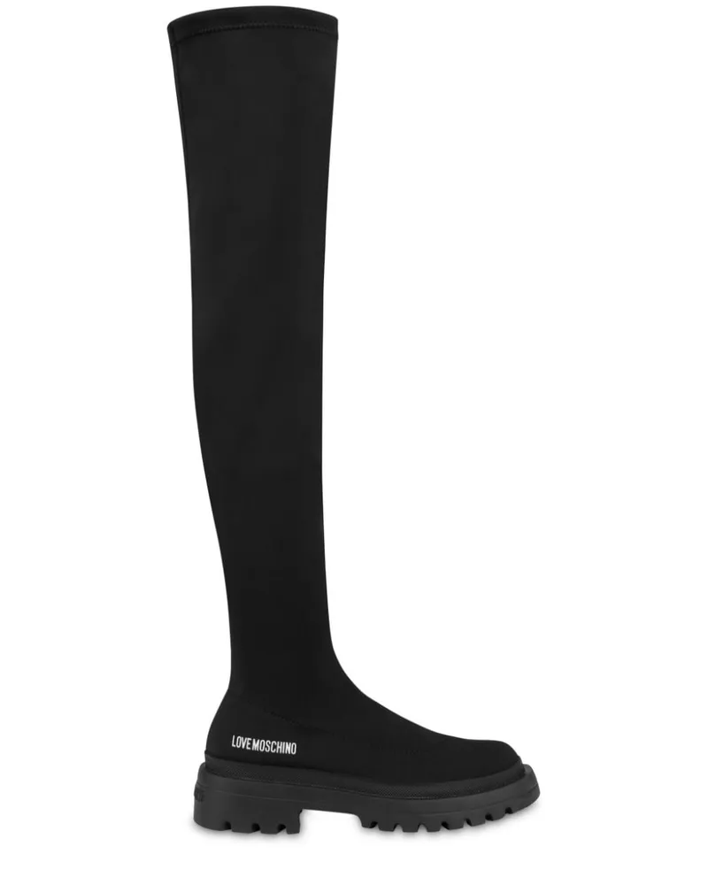 Moschino Overknee-Stiefel mit Logo-Print Schwarz