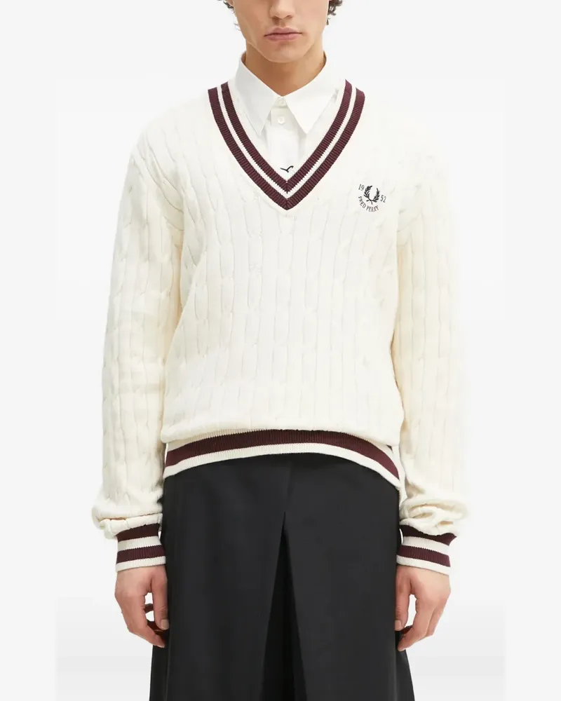Fred Perry Pullover mit Zopfmuster - Weiß Weiß