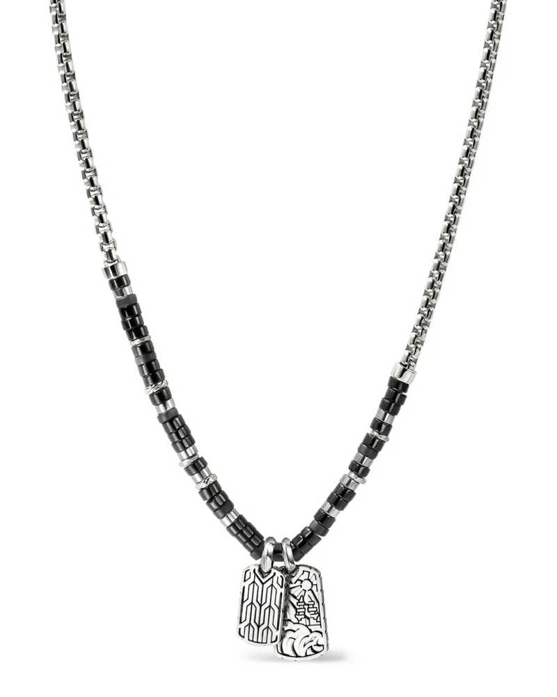 John Hardy Tag Halskette aus Sterlingsilber mit Perlen Silber