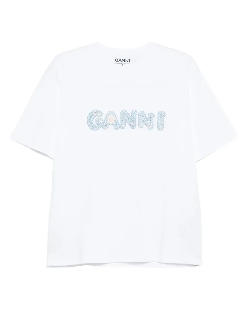 Ganni T-Shirt mit lockerem Schnitt - Weiß Weiß