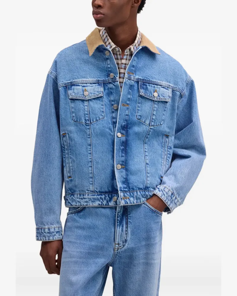 NN 07 Roy corduroy-collar denim jacket - Blau Blau