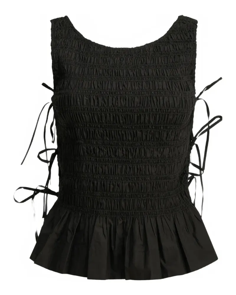 Ganni smocked-effect peplum top - Schwarz Schwarz