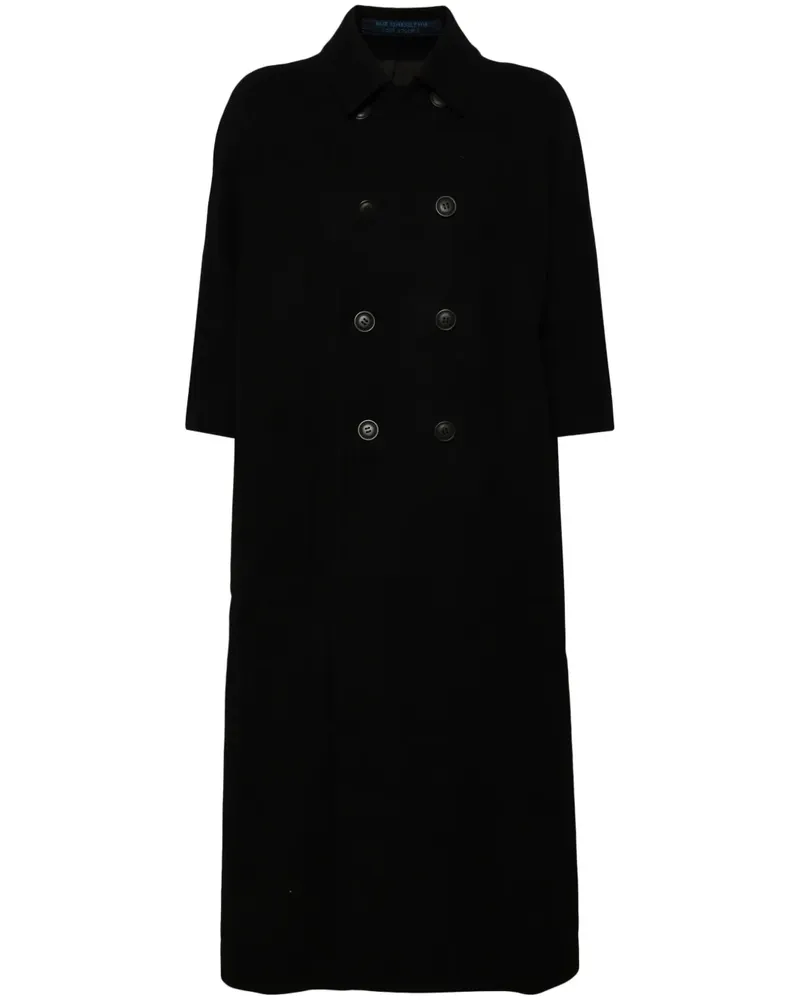 Yohji Yamamoto Doppelreihiger Mosser Mantel - Schwarz Schwarz