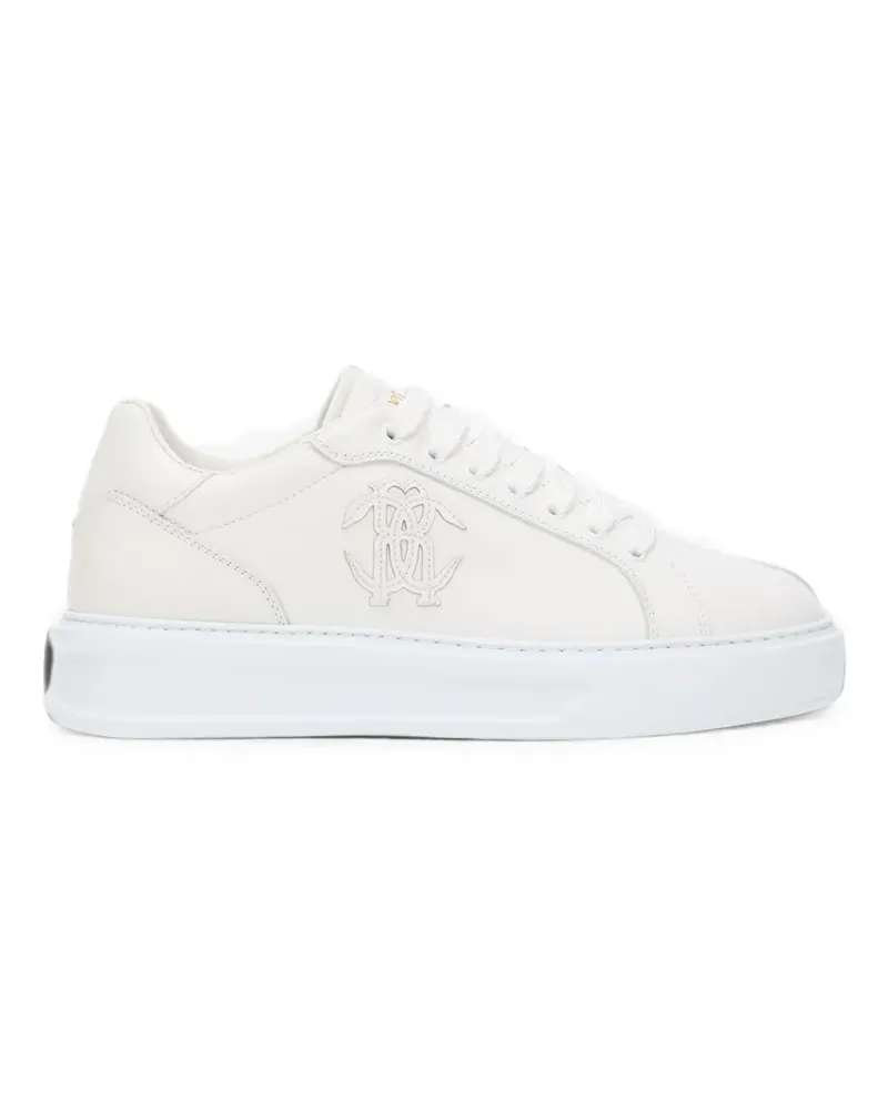Roberto Cavalli Low-Top-Ledersneakers mit Logo-Patch - Weiß Weiß
