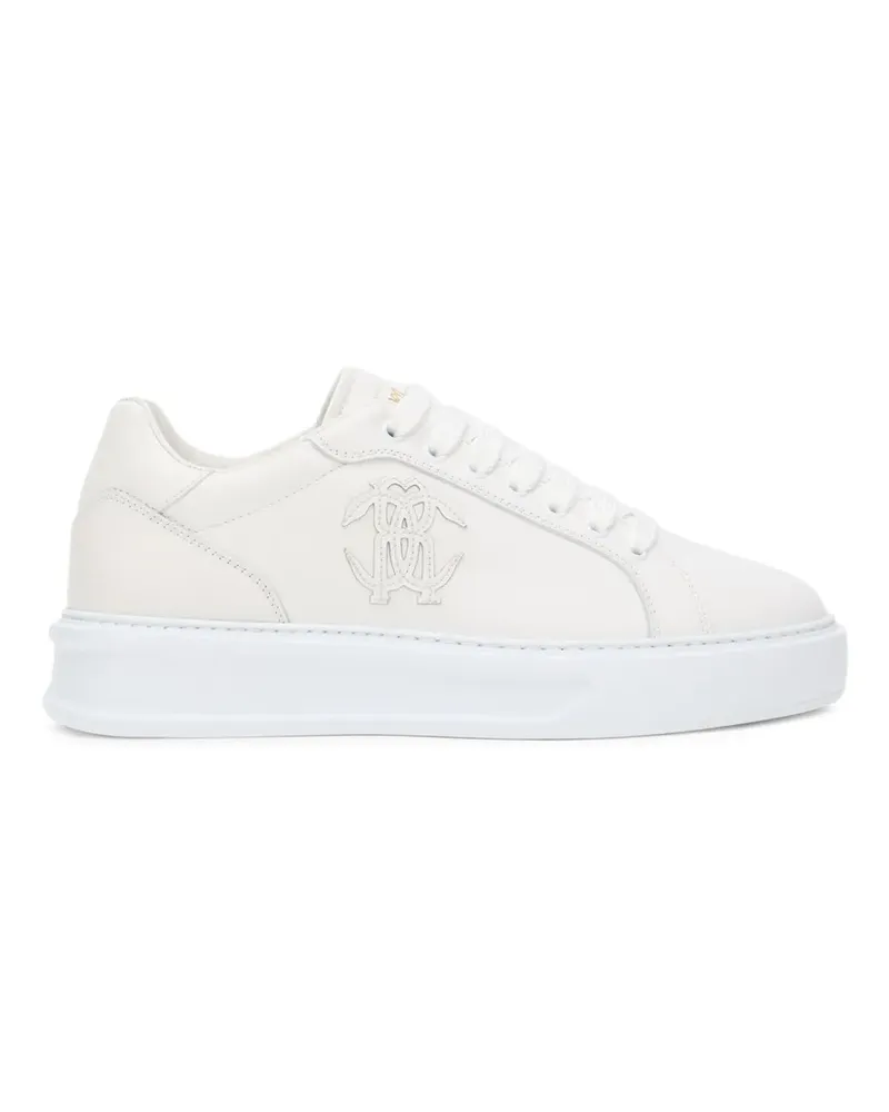 Roberto Cavalli Low-Top-Ledersneakers mit Logo-Patch - Weiß Weiß