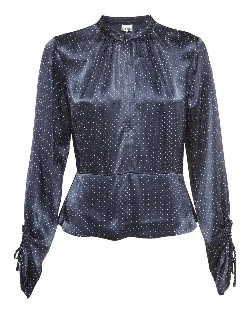 Ganni Bluse mit Polka Dots - Blau Blau