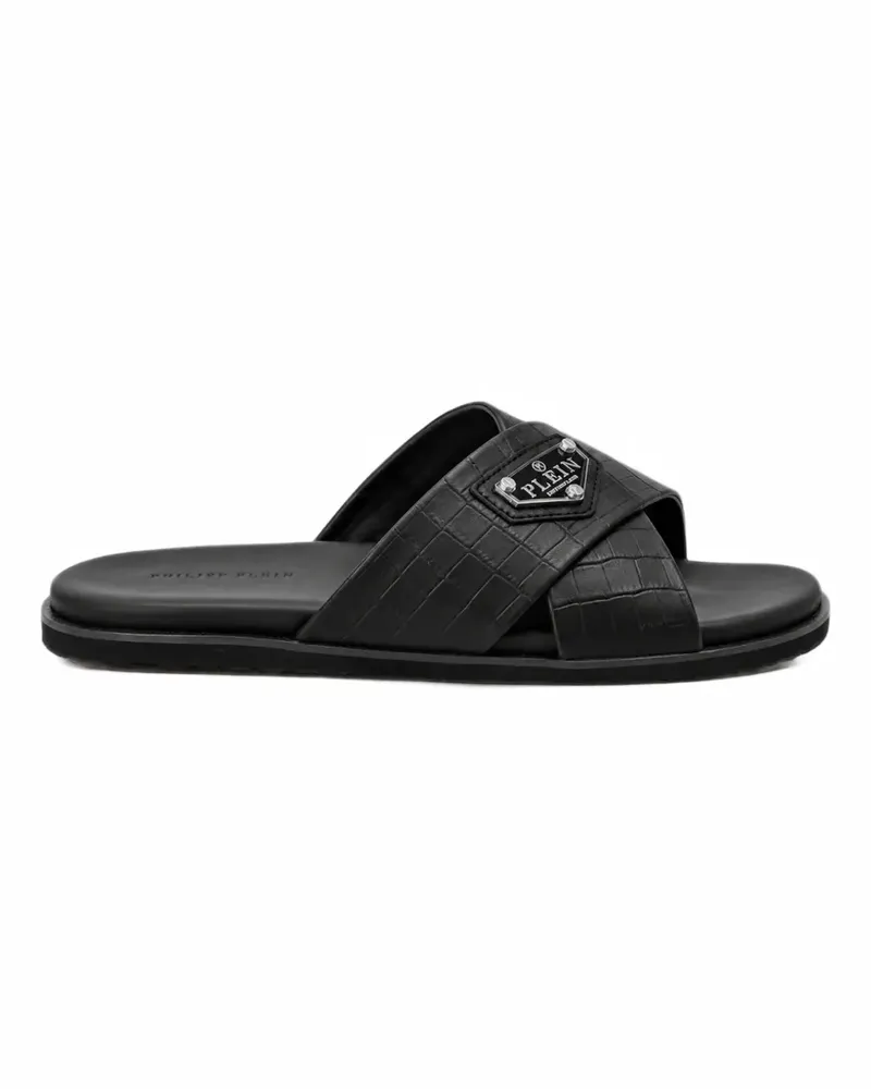 Philipp Plein Criss-Cross Cocco Slipper aus Leder - Schwarz Schwarz
