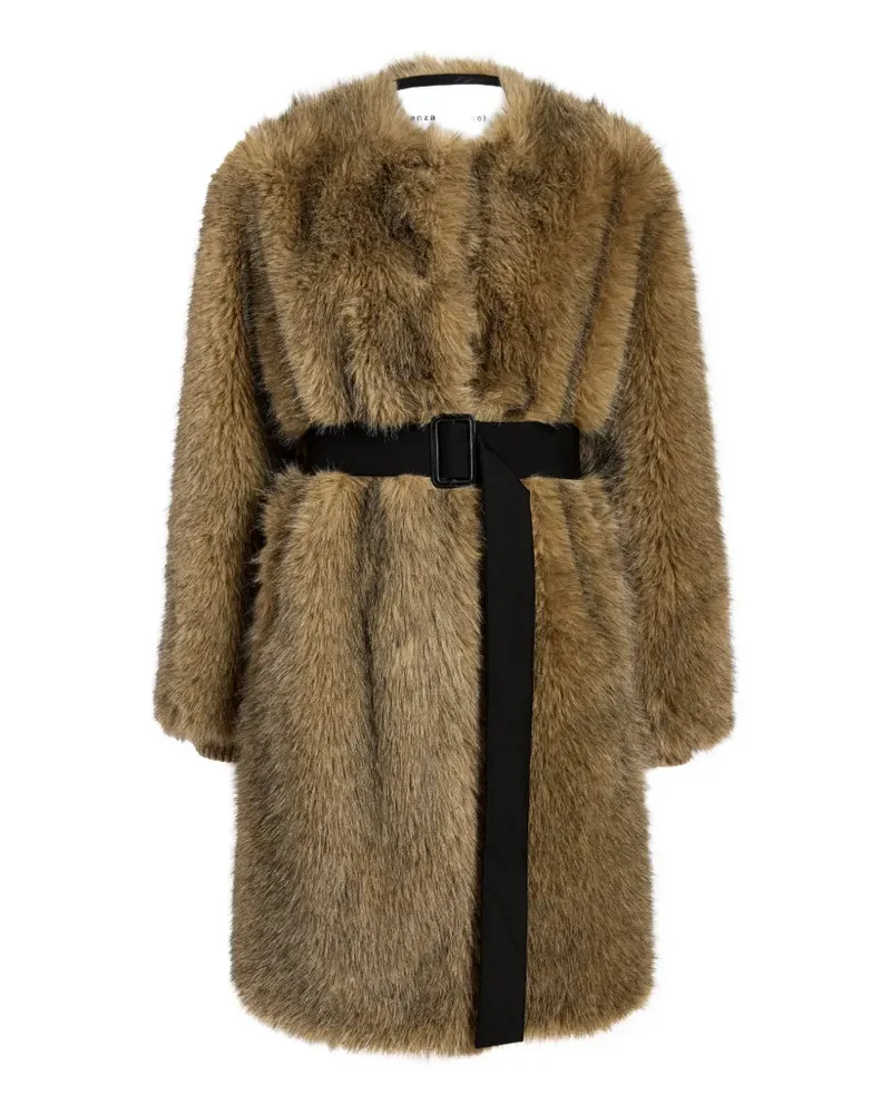 Proenza Schouler Khai Faux-Fur-Mantel mit Gürtel - Braun Braun