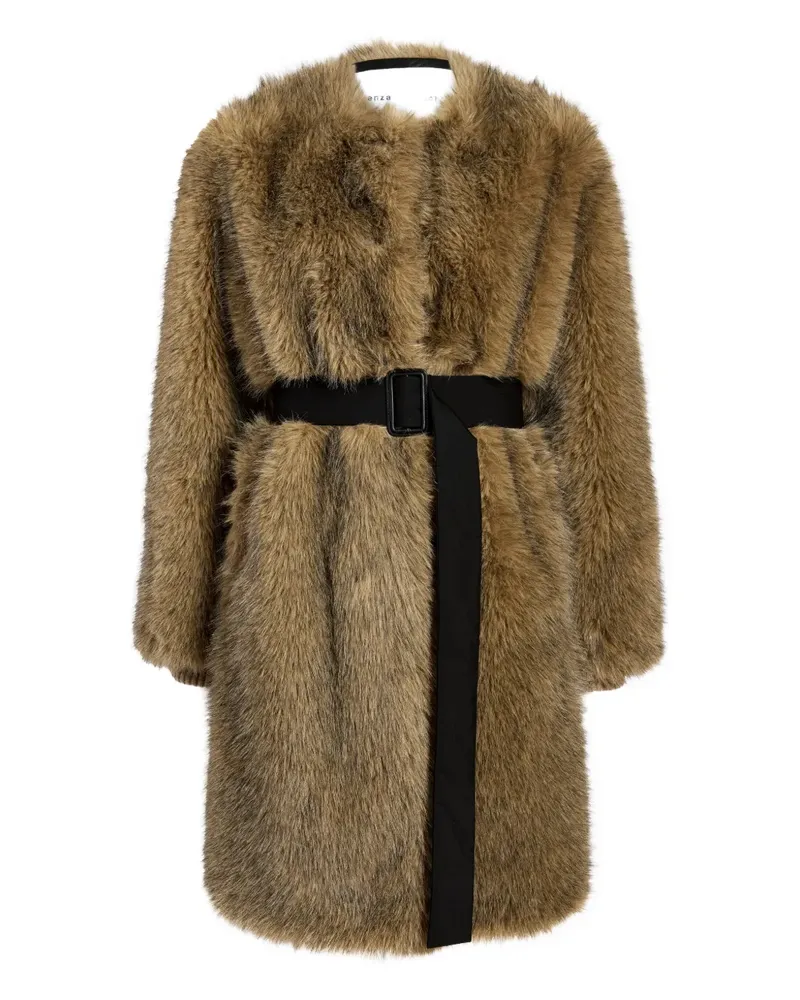 Proenza Schouler Khai Faux-Fur-Mantel mit Gürtel - Braun Braun