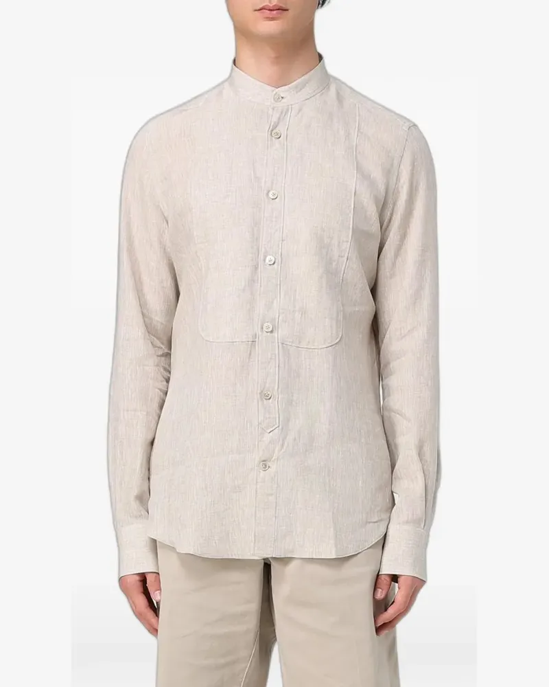 Eleventy bib-detail band-collar shirt - Nude Nude