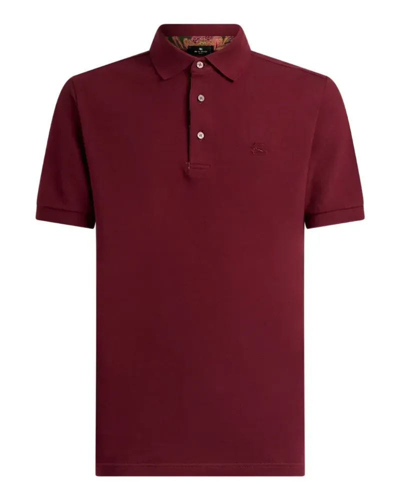 Etro plain-colored cotton polo shirt with printed details - Rot Rot
