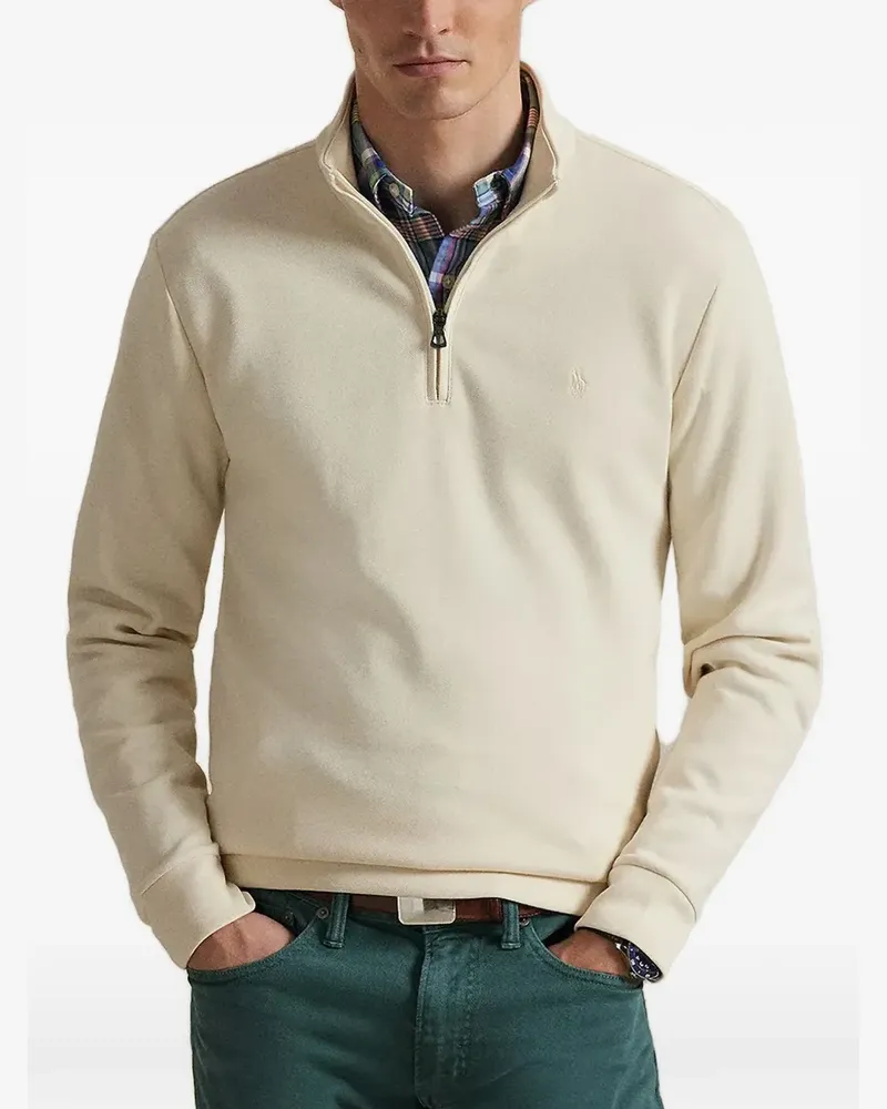 Ralph Lauren Bestickter Pullover mit Viertelreißverschluss - Nude Nude