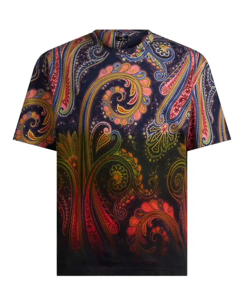 Etro T-Shirt aus Baumwolljersey mit Degradé Paisley-Motiv - Blau Blau