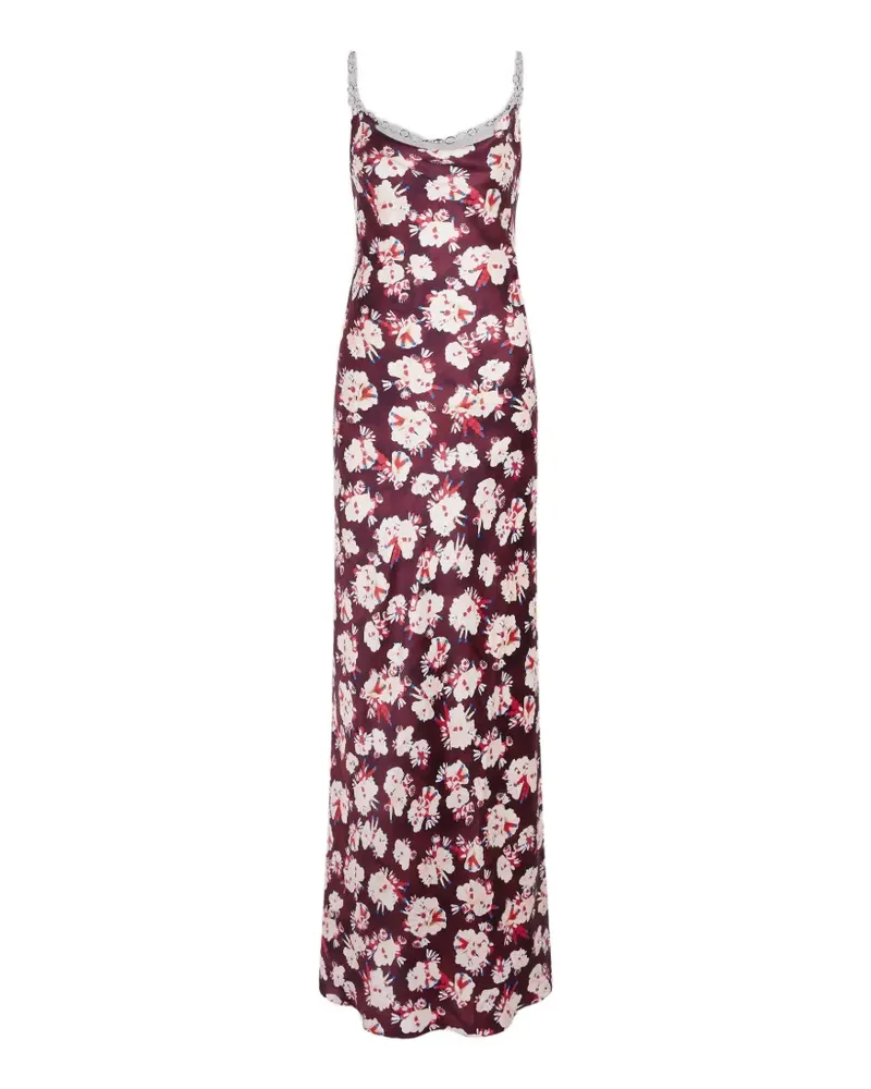Paco Rabanne Magenta Kleid aus Seidensatin mit Blumenmuster - Rot Rot