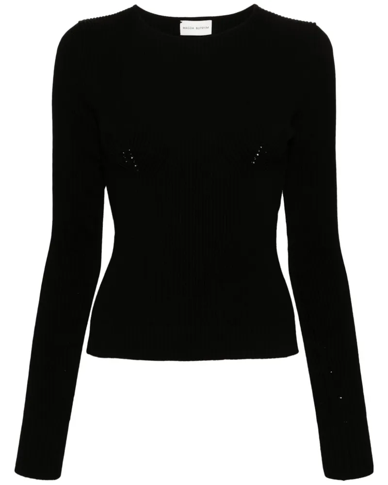 Magda Butrym Geripptes T-Shirt - Schwarz Schwarz