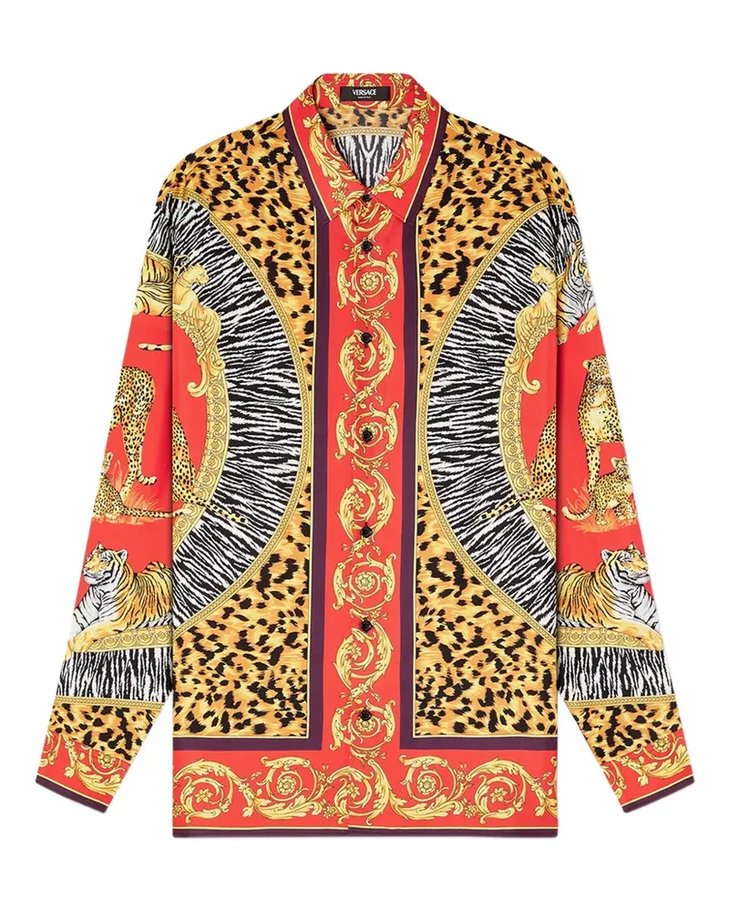 Versace Wild Cats Seidenhemd mit Print - Rot Rot