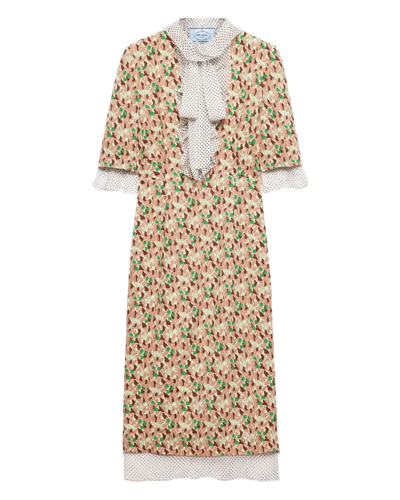 Prada Georgette-Kleid mit Print - Nude Nude
