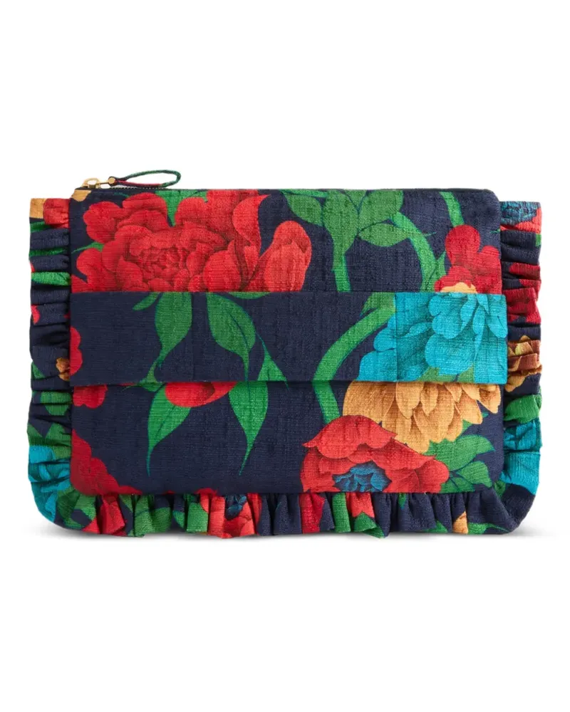 La DoubleJ Gerüschte Clutch mit Blumenmuster - Blau Blau