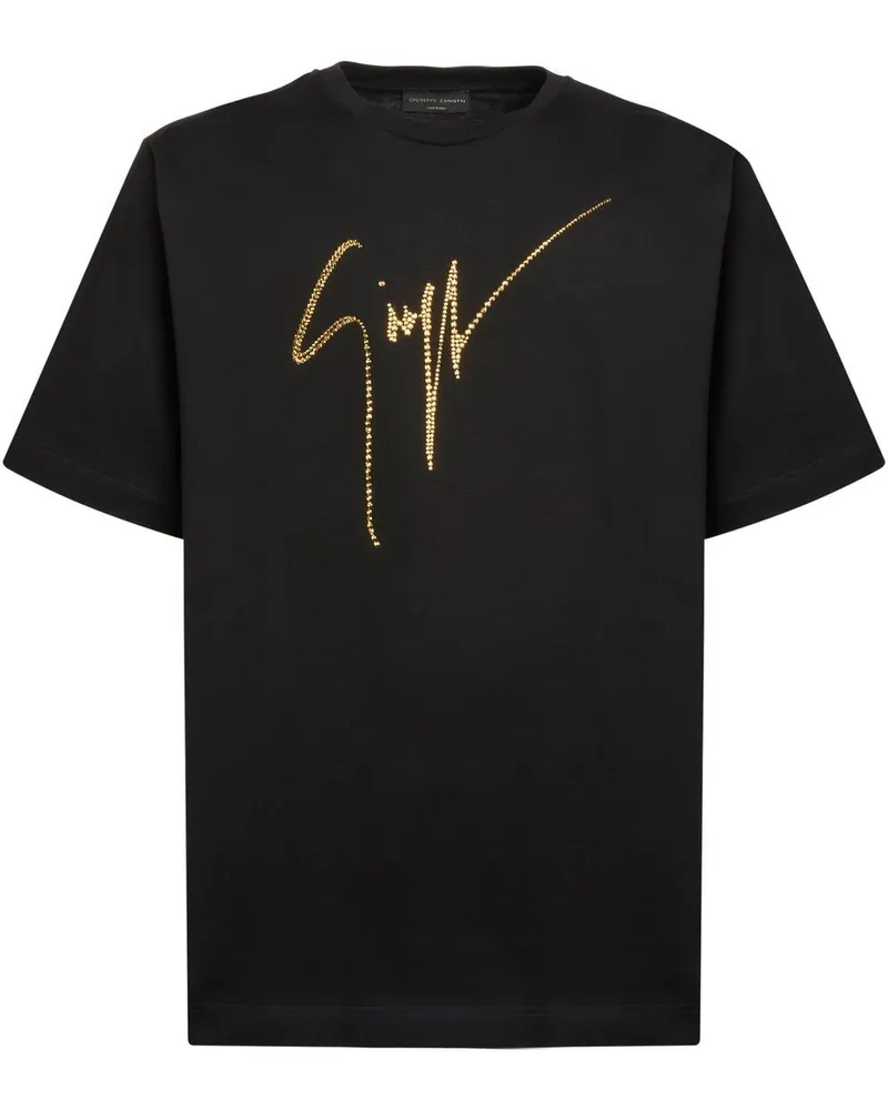 Giuseppe Zanotti T-Shirt mit Strass-Logo - Schwarz Schwarz