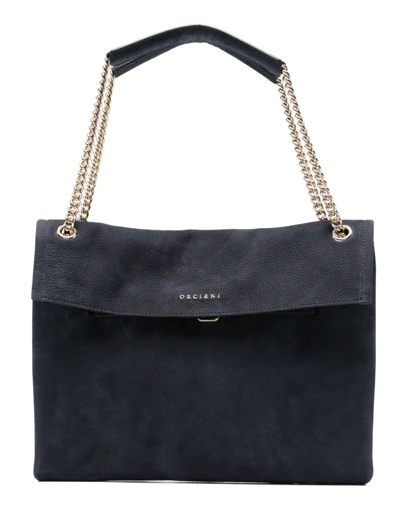 Orciani Schultertasche aus gekörntem Leder mit Kettenriemen - Blau Blau