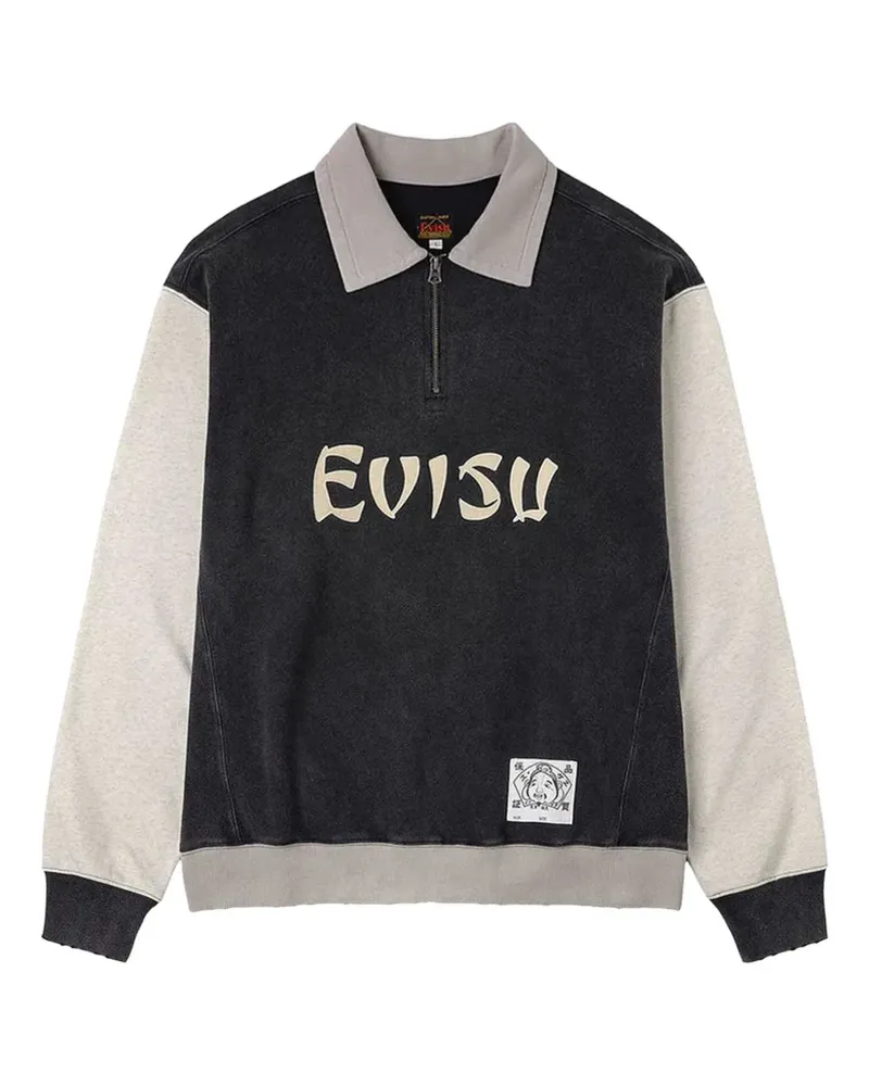 Evisu zip-up logo polo shirt - Schwarz Schwarz